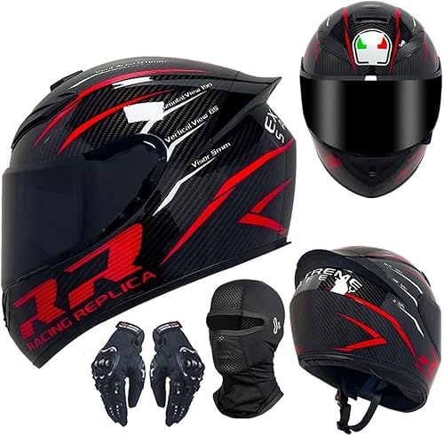 Kcolic Modularer Motorradhelm, Modularer Motorradhelm Mit Doppelvisier, Vollgesichts-Motocross-Rennhelme, DOT/ECE-Zulassung Für Männer, Frauen Und Jugendliche Mit Maske Und Handschuhen E,M=54-56CM
