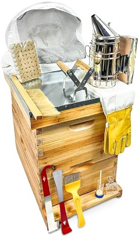 Bee Hive Starter Kit | Premium Beekeeping Full Set Up | 16 Frame Beeswax Coated Beehive, bee smoker, bee suit & standard beekeeping equipment. Bee Keeping Gifts |
