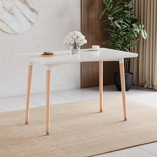 Vida Designs Batley 4 Seater Dining Table | White | Square | 75H x 120W x 70D cm | Solid Beech Wood Legs | Modern Dining Room