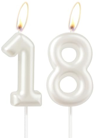 Candela de cumpleaños perla blanca, número 18 Happy Birthday blanca, vela para torta para niñas, conmemoración de aniversario de boda