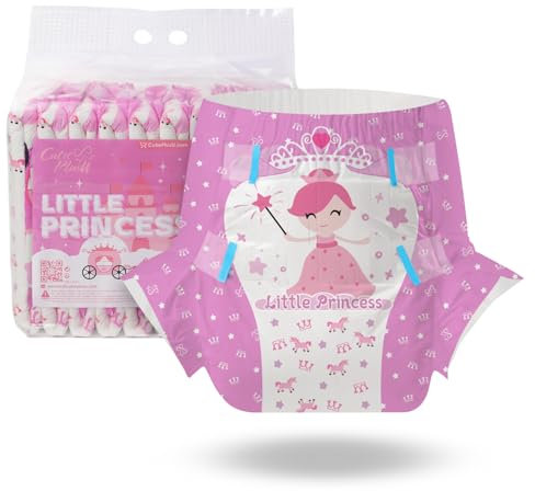 CutiePlusU Windeln für Erwachsene 10 Stück, Einweg-Inkontinenzslip mit Laschen für Frauen und Männer, maximale Saugfähigkeit über Nacht- kleine Prinzessin (Groß 37-47)