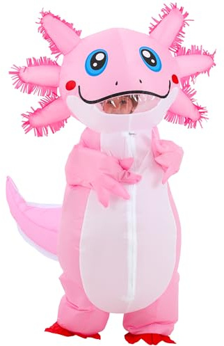 JOYBRO Uppblåsbar Axolotl Kostym för Barn, Rolig Axolotl-dräkt för Pojkar och Flickor, Perfekt för Halloween, Karneval, Maskerad, Temafester och Födelsedagskalas, En Storlek 120–150 cm