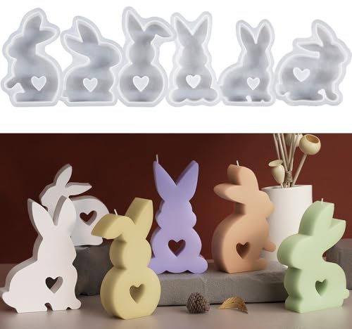 XHYASD 6 stampi in silicone per pasqua, coniglio, formine in silicone per conigli pasquali, per gesso, candele di cera di soia, artigianato