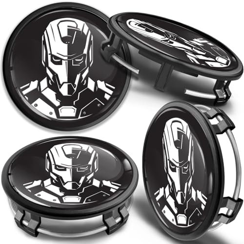 SkinoEu 4 x 75 mm Nabendeckel Felgendeckel Kompatibel mit Mercedes Benz Radnabenabdeckung Nabenkappen Felgenkappen Radkappen Alufelgen Weiß Schwarz Roboter Bot cm 50