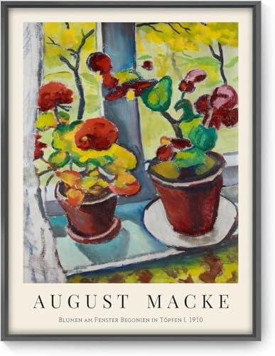 DDSEW GREWT August Macke Poster Blumen am Fenster Begonie im Topf Leinwand Malerei Wandkunst August Macke Drucke für Wohnkultur Bilder 50x70cm Kein Rahmen