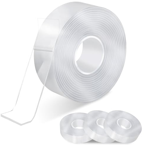 Cokshy 4 Rollen Doppelseitiges Klebeband Extra Stark, 30MM Transparent Nano Tape, Doppelseitiges Klebeband Ablösbar für Büro Küche Bad Fotos Poster Einfügen (3 Meter)