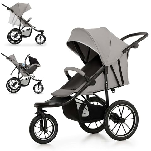 Kinderkraft HELSI 2 Buggy up to 22 kg, Buggy from Birth, Stroller with Large Air Tires, Reclining Function, Adjustable Parent Handle, Foldable, Underseat Basket, Gray