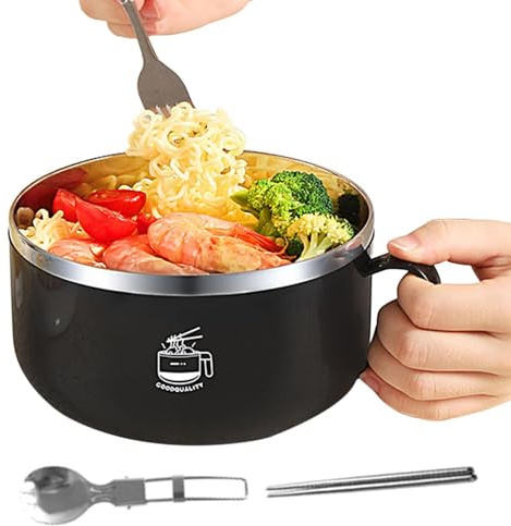 Weldphur Bol Ramen Instantané, 1000 Ml Bol À Nouilles Instantané En Acier Inoxydable Avec Couvercle, Bol À Soupe Avec Baguettes Et Cuillère, Boîte À Lunch Avec Support Pour Téléphone Portable