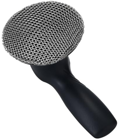 Cast Iron Cleaner, Stainless Steel Cast Iron Scrubber with Silicone Handle, Portable Kitchen Cleaning Brush for Kitchen Pots Pans Grills Sink