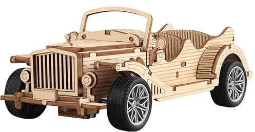 Holz-Modellbausatz LKW mit Plane, 27x9x9 cm, DIY 3D Puzzle, Militär-Truck mit Gearbox-Mechanik, Kreatives Montage-Spielzeug (Oldtimer)