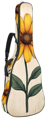 KengjuTesu 43 Zoll Akustikgitarre Softcase mit Rucksackgurt und 2 Taschen Holzmaserung Sonnenblume Keine Polsterung Rucksack Wasserdicht Oxford Tuch Bassgitarre Gigbag für Konzertgitarre, Mehrfarbig 1