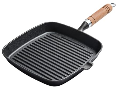 Grillpanna – fyrkantig gjutjärn non-stick stekpanna med bekvämt grepp och hållbar beläggning, lätt att rengöra | matlagningsstekpanna för bacon, hamburgare, smörgåsar, kött, ägg, köksredskap inomhus