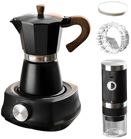 Moka Coffee Pot, 300 Ml Spovetop Espresso Maker Med 500W Elektrisk Uppvärmningsugn, Aluminium Kaffeperkolator För Hemmakontorska Kafé Som Gör Cappuccino Eller Latte black