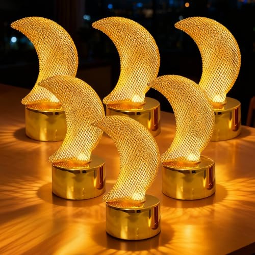 FainFun Bougie Chauffe Plat Led Or, Mini Bougie Chauffe Plat Led, Fausses Bougies Dorées pour Noël, le Ramadan, les Mariages et les Fêtes(Lune)