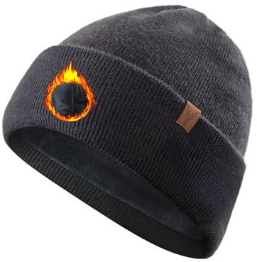 Berretto Invernale Uomo in Lana Merino: Classico Cappello Invernale Lavorato a Maglia per Uomo e Donna, Doppio Fodera Morbido e Caldo per Moda Quotidiano Corsa Sci Escursionismo - Grigio Scuro