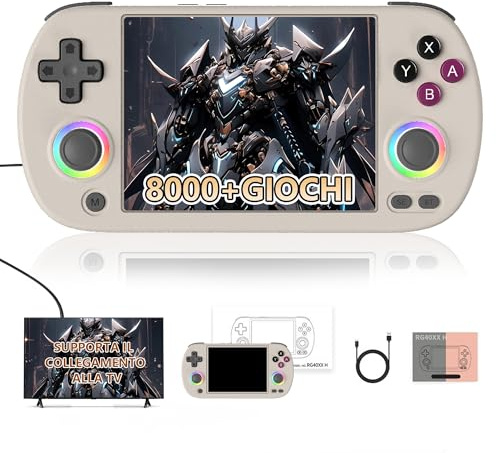 RG40XX H Console di gioco portatile retrò,8000+ giochi,18 emulatori,schermo IPS da 4 pollici con supporto uscita TV,WiFi 2.4/5G e Bluetooth 4.2,Linux,emulatore portatile da 3200 mAh (Grigio 128G)