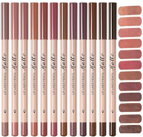 Petansy Matte Lip Liner Set,12 Colors Long Lasting Waterproof Nude Lip Liner Pencil Set,Smooth and High Pigmented Natural Lip Makeup Pencil,Matte Makeup Lipliners