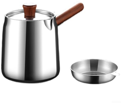 GLOBALHUT Olla freidora de acero inoxidable 304, con mango de nogal y cesta de malla para filtración de aceite, capacidad de 1,5 L y 2,0 L para freír eficientemente (A-1)