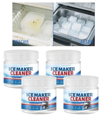 Pastiglie per la pulizia del ghiaccio per tutti i fabbricatori di ghiaccio, forti decalcificanti e compresse detergenti per dispositivi portatili e commerciali, rimuove i depositi di calcare (4 pezzi)