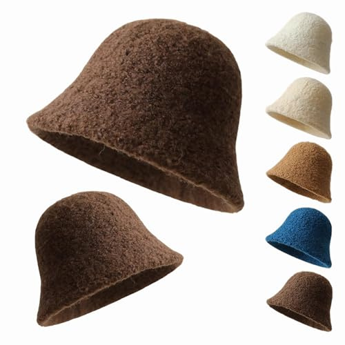 HOMDECR Glockenhut Vintage Wolle Wintermütze Damen Winter Filzmütze Warm Wollmütze Elegant Winterhut Filz Damenmütze Klassisch Einheitsgröße Schlapphut Für Reisen Freizeit