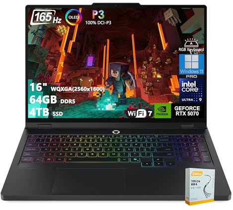 Lenovo Legion Pro 5i AI-Powered Gaming Laptop | 16 WQXGA OLED 165Hz | Intel Core Ultra 9 275HX | 64GB DDR5 4TB SSD | GeForce RTX 5070 (798 AI Tops) | RGB Backlit Wi-Fi 7 Win11 Pro w/DLCA Accessory