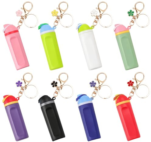Wchoicsy 8 Pack Mini Tumbler Keychain Compatible with Owala Water Bottle, Mini Cup Keychain Chapstick Lip Balm Holder for Women Girls