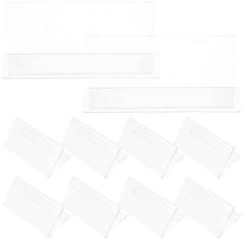 PAMINGONO Lot de 10 Porte-Noms Transparents en Plastique Pet Format V Double Face 12X6 CM Plaques Nominatives Effaçables à Sec pour Bureau Réunions et Événements Supports de Table