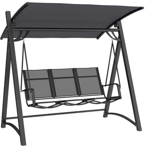 Outsunny 3 Seater Swing Chair Garden Swing Bench, Grey