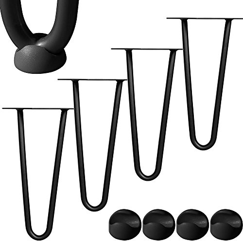 Mucola Hairpin Legs Tischbeine 4-teilig mit 2 Streben 25 cm Stahl Schwarz | 12 mm Rundstahl pulverbeschichtet, inkl. Schrauben und Anschraubplatten, für Beistelltisch und Sitzbank, DIY Möbelfüße
