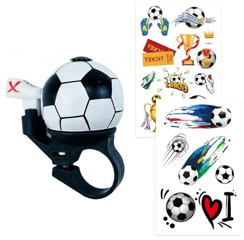 GWEOR Fußball Fahrradklingel für Kinder, Fussball Geschenke Jungen, mit 2 Glitzer Stickern, laut & einfach montierbar für Fahrrad und Laufrad