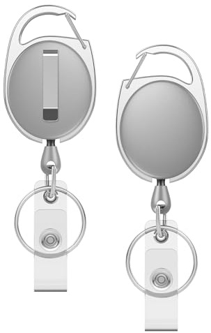 Uniclife 2-pack utdragbar nyckelring, utdragbar ID-kortrulle, robust ID-korthållare klämma för nyckel ID-kort, nyckelkedja-förlängare karbinhake bältesklämma nyckelring, ljusgrå