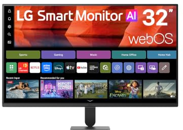 LG Smart Monitor AI 32 Full HD 1920x1080 120Hz, HDR10 Pro, webOS con app di streaming, Wi‑Fi, Bluetooth, AirPlay 2, 2x HDMI, 2x USB, Speaker Stereo 14W