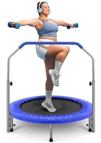 SereneLife Foldable Trampoline for Adults and Kids 91/102cm, Indoor Outdoor Mini Fitness Rebounder with Foam Handle, Compact Exercise Equipment for Home and Garden Workouts