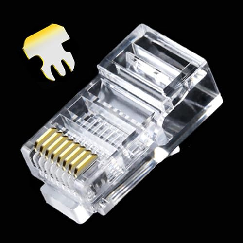 MINGZE 100 Piezas RJ45 CAT5 CAT5E CAT6 Cable de Red LAN Conector Engarzado Clavijas 8P8C UTP Oro Plateado Cables de Ethernet Crystal Head