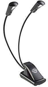 K&M 12243 Notenpultleuchte Double LED FlexLight Schwarz - Befestigung per Clip - 2 flexible Schwanenhälse, 2 x 700 Lux