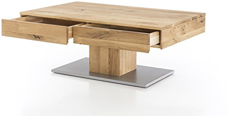 WOODLIVE DESIGN BY NATURE Massivholz Couchtisch rechteckig aus Wildeiche, geölter Wohnzimmer-Tisch, Beistelltisch inkl. Schublade, Tisch 110 x 70 cm