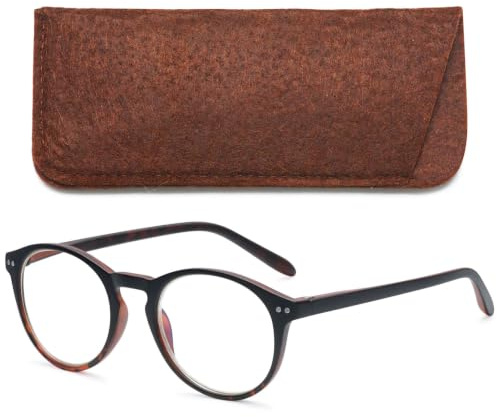 VEVESMUNDO Anti Blaulicht Lesebrillen Computer Damen Herren Federscharnier Klar Groß Runde Retro Vintage Vollrandbrille Lesehilfe Sehhilfe Blaulichtfilter Brille (Braun, 1.0)