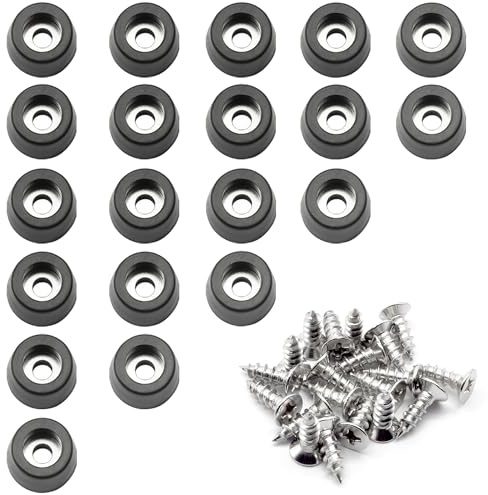 1/2”Rubber Feet for Cutting Board with Stainless Washer and Screws, 20 Pack | Small Black Round Rubber Feet, Non Slip Bumper Pads for Furniture, Electronics & Application