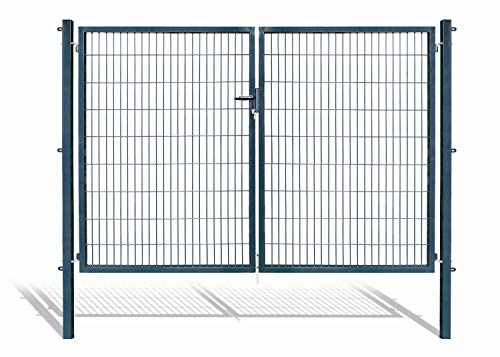Doppelflügeltore für Stabmattenzaun, grün oder anthrazit, verschiedene Höhen wählbar - inklusive Pfosten und passenden Anschlussstücken (Doppeltor H 180 x B 300 cm, anthrazit)