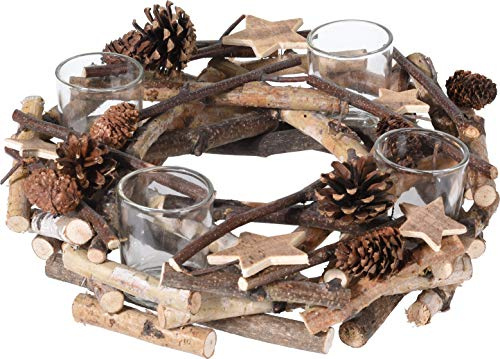 Naturkranz Adventskranz Tischkranz Kranz mit 4 Teelichthaltern Ø 34 cm Herbst - Winter - Willkommensgruß