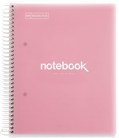 Miquelrius - Carnet de notes A5 Emotions, 5 bandes de couleur, 120 feuilles lignées 7 mm, papier 90 g/m², 2 trous, couverture polypropylène, couleur rose