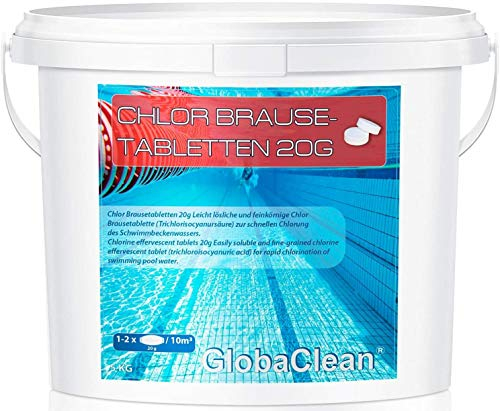 GlobaClean Schnell Chlortabletten 20g - 5kg Chlortabletten für Pool schnelllöslich und rückstandsfrei - Ideal zum Stosschloren von Pool & Whirlpool