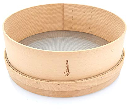 PRIMOLEGNO Tamiz de Madera Maciza Certificado | Diámetro 30 cm | Malla fina 1x1 mm | Adecuado para Tamizar Harina, Cereales, Azúcar, Maíz, Arroz, Arena | Red Grabable