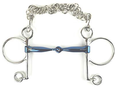 AK Pelham Bit with Single Joint with Curb Chain Horse Riding Bits AKRS-2608 (5.25'', Blue-Silver)