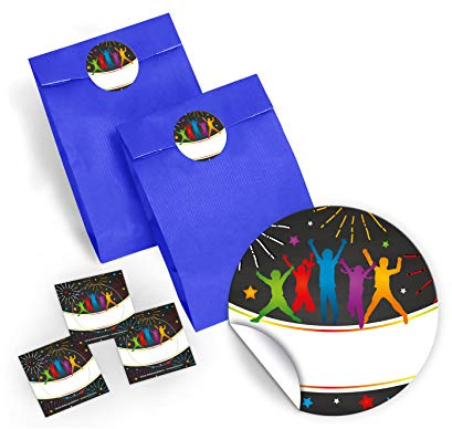 JuNa-Experten 10 Geschenktüten/dunkelblau + 10 Aufkleber Jump Party Trampolin für Mitgebsel Gastgeschenk beim Kindergeburtstag Jungen Mädchen