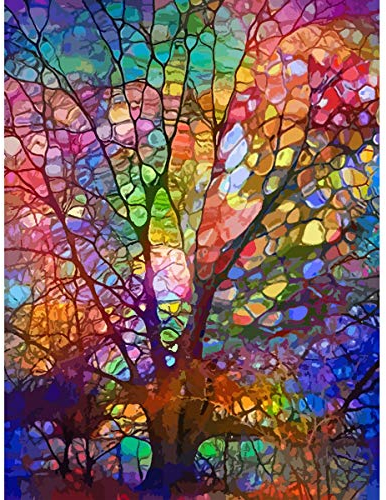 Petrala Malen nach Zahlen Erwachsene groß Baum Bunt DIY Öl Leinwand Gemälde Set Acrylic Malen Malerei Heimwerk Kit Wanddekoration Ölgemälde für Kinder Anfänger Senior 40x50 cm