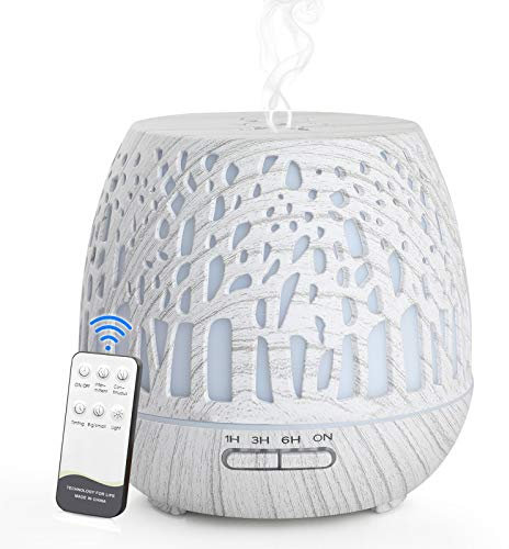 Simpeak 400ml Essential Oil Diffuser, BPA Free Electric Aroma Diffuser with Remote Control & Auto Shut-Off, Aromatherapy Humidifier with Variable Color LED Light & 3 Timing Mode