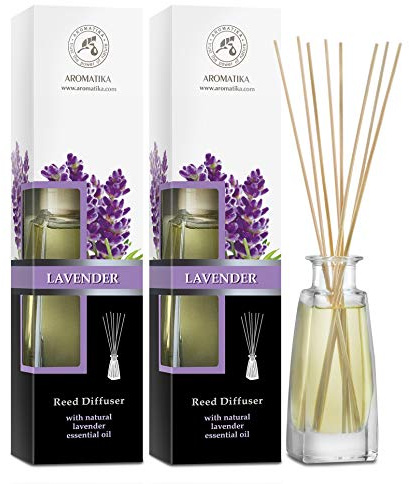AROMATIKA Reed Diffuser Lavender Set 2x100ml – Scented Room Diffusers with Sticks, Natural Lavender Essential Oil, Long Lasting Home Fragrance & Air Freshener, Relaxing Aromatherapy for Home & Office