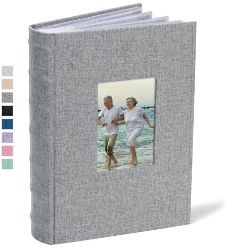 Vienrose Photo Album 4x6 300 Photos Linen Frame Cover with Memo Areas Photobook Large Capacity Slip-in Pictures Book for Wedding Baby Vacation, Grey