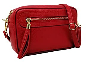 Bolso Bandolera Mujer Pequeño de Cuero, Ajustable, 2 Bolsillos con Cremallera Piel, Artesanía italiana, Joy